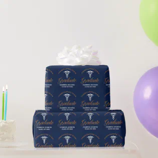 Navy Blue Gold Medical School Graduation Party Wrapping Paper