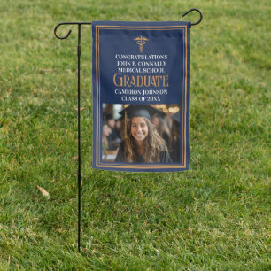 Navy Blue Gold Medical School Graduation Photo Garden Flag