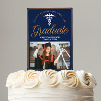 Navy Blue Gold Medical School Photo Graduation Cake Topper