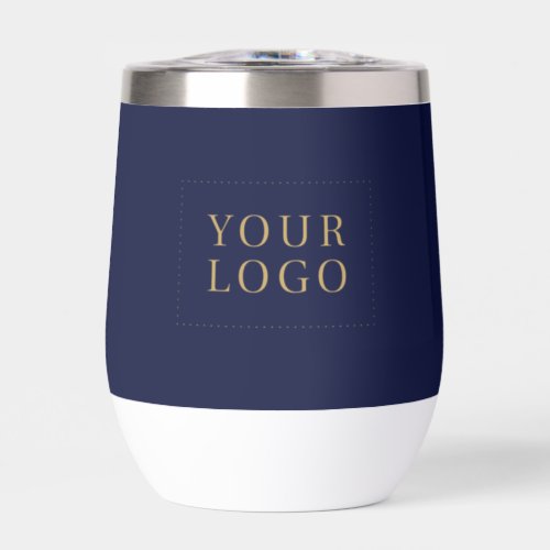 Navy Blue  Gold Minimal Business Logo Custom Text Thermal Wine Tumbler