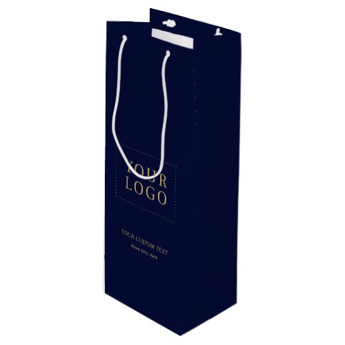 Navy Blue  Gold Minimal Business Logo Wine Gift Bag