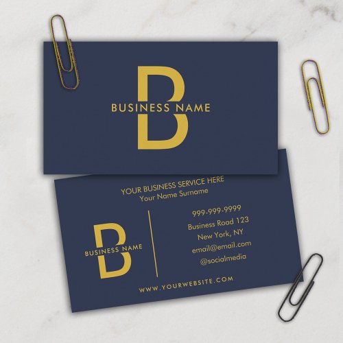 Navy Blue  Gold Minimalist Modern Professional  Business Card