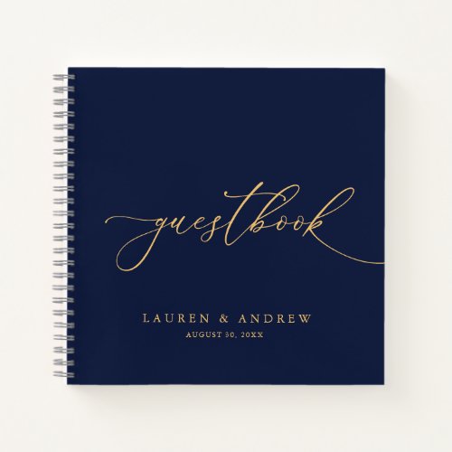 Navy Blue  Gold Minimalist Wedding Guestbook Notebook