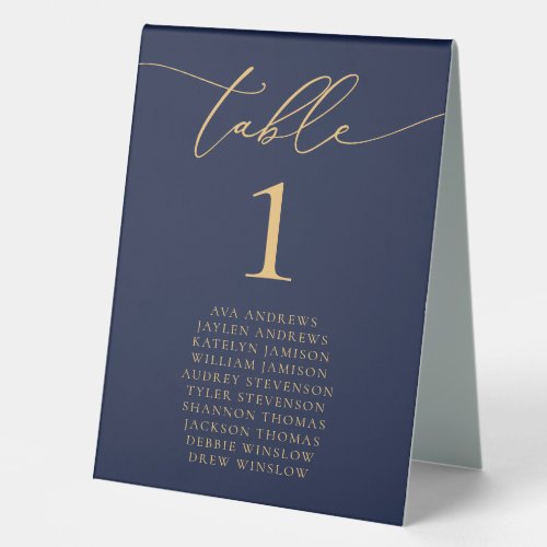 Navy Blue  Gold Minimalist Wedding Table Number Table Tent Sign