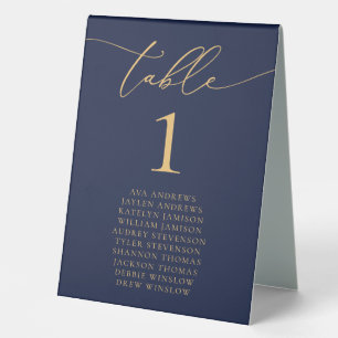 Navy Blue & Gold Minimalist Wedding Table Number Tent