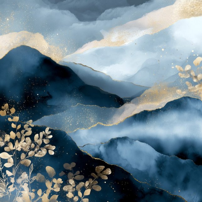 Navy Blue Gold Modern Abstract Landscape Wall Art (Creator Uploaded)