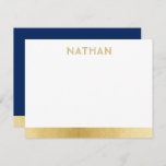 Navy Blue Gold Modern Bar Mitzvah Thank You Card<br><div class="desc">Bar Mitzvah and Bat Mitzvah Personalized Modern Thank You Note Cards with a simple and modern blue and gold border stripe and personalized name in a subtle unique fun font at the top. Coordinating items available in the Paper Grape Zazzle Designer Shop Bar Mitzvah Section. Edit the colors and fonts...</div>