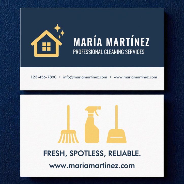 Navy Blue Gold Modern Cleaning Services Logo Business Card