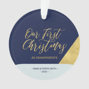 Navy, Blue & Gold Modern First Christmas Photo Orn Ornament