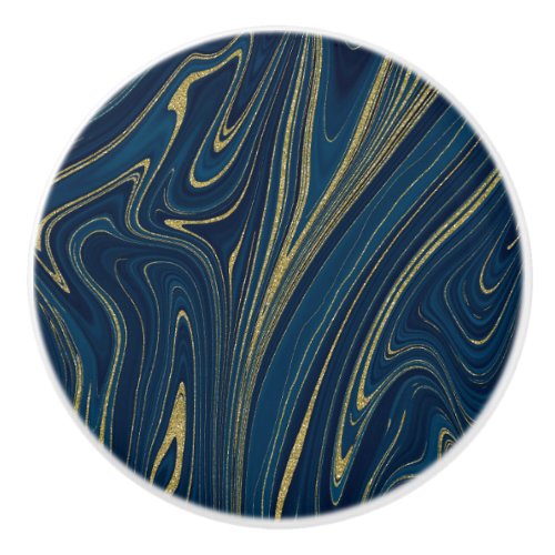 Navy Blue  Gold Modern Glam Marble Chic Look Ceramic Knob