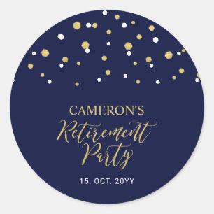 Navy Blue & Gold Modern Retirement Party Favor Classic Round Sticker