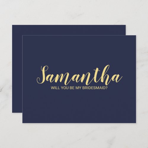 Navy Blue Gold Modern Script Bridesmaid Proposal Invitation