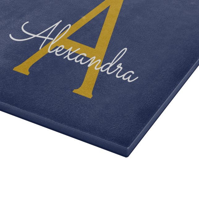 Discover Navy Blue Gold Modern Script Girly Monogram Name Cutting Board
