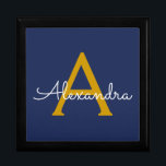 Navy Blue Gold Modern Script Girly Monogram Name Gift Box<br><div class="desc">Navy Blue and Gold Simple script Monogram Name Jewelry Keepsake Box. This makes the perfect graduation,  birthday,  wedding,  bridal shower,  anniversary,  baby shower or bachelorette party gift for someone that loves glam luxury and chic styles.</div>