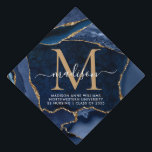 Navy Blue Gold Monogram Agate Graduation Grad Cap Topper<br><div class="desc">Modern Glam Navy Blue Gold Glitter Sparkle Agate Geode Gemstone Elegant Feminine Monogram Script Name Graduation Cap Toppers</div>