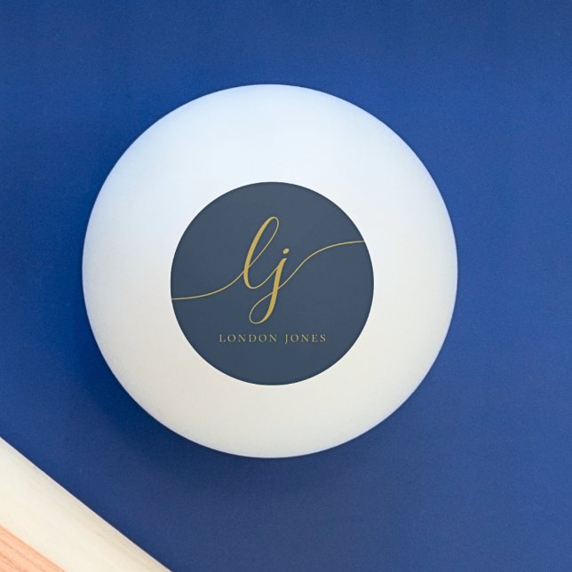 Navy Blue Gold Monogram and Name Personalized Ping Pong Ball (Creator Uploaded)