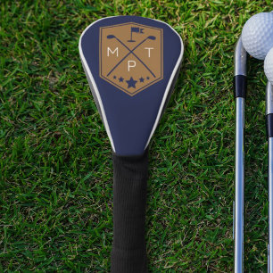 Navy Blue Gold Monogram Golf Club Name Head Cover