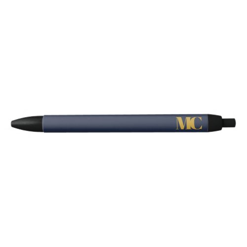 Navy Blue Gold Monogram Monogrammed Elegant Modern Black Ink Pen