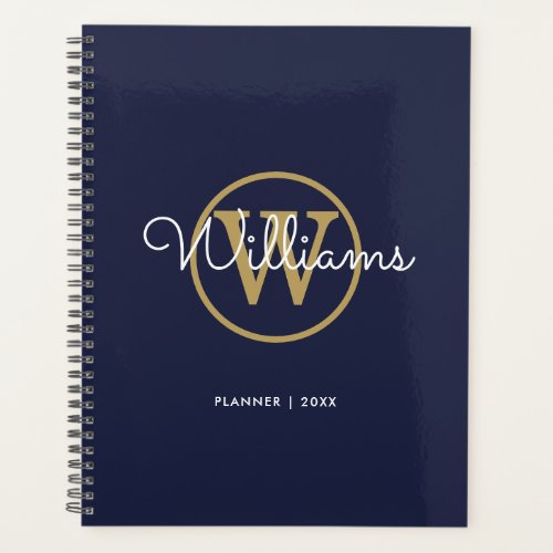 Navy Blue Gold Monogram Name 2023 Planner