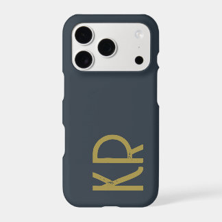 Navy Blue Gold Monogram Retro Initials Simple Men iPhone 17 Pro Case