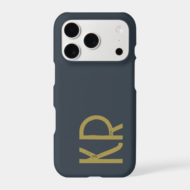  Navy Blue Gold Monogram Retro Initials Simple Men iPhone Case (Back)