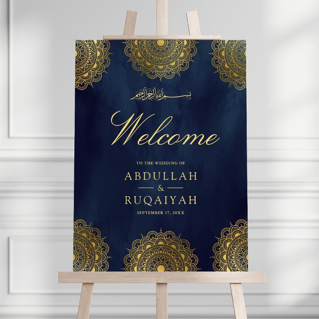 Navy Blue Gold Motif Muslim Wedding Welcome Sign (Creator Uploaded)