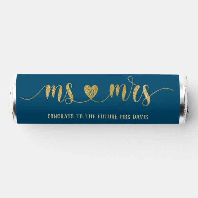 Navy Blue Gold Ms to Mrs Bridal Shower Breath Savers® Mints (Front)
