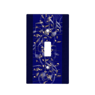 Navy blue gold music notes light switch cover