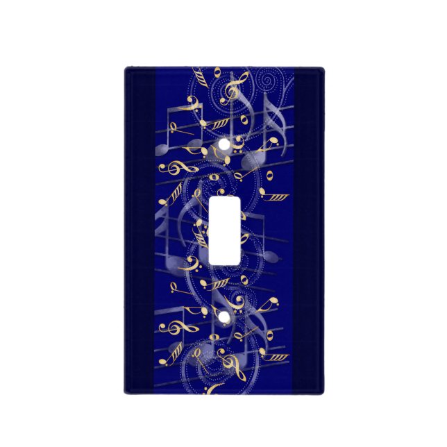 Navy blue gold music notes light switch cover (Front)
