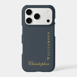Navy Blue Gold Name Monogram Minimalist Chic Men iPhone 17 Pro Case