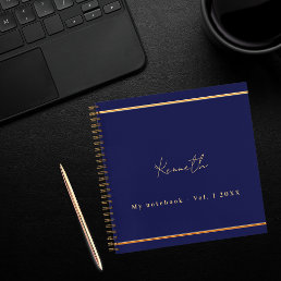 Navy blue gold name script minimalist notebook