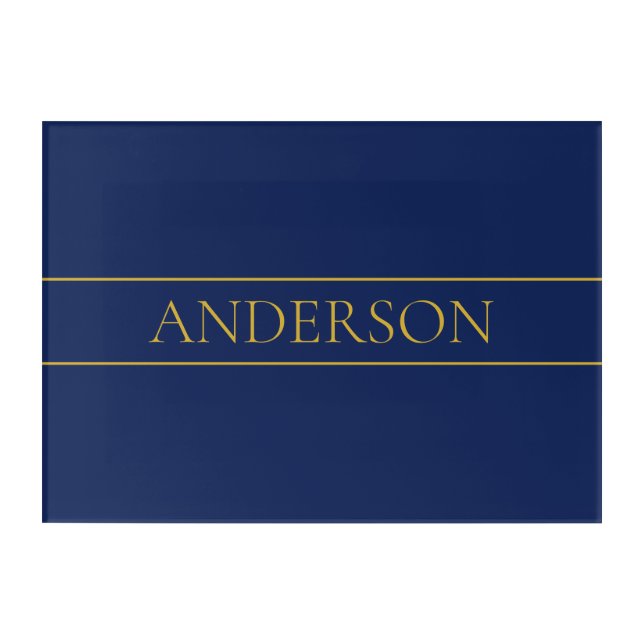 Navy Blue & Gold Name Surname or Business  Acrylic Print (Front)