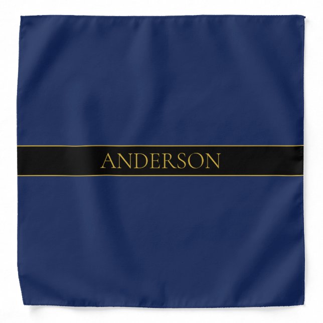 Navy Blue & Gold Name Surname or Business  Bandana (Front)
