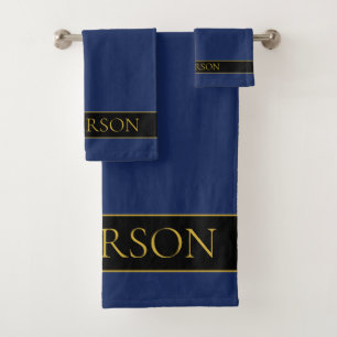 Navy Blue & Gold Name Surname or Business Bath Towel Set