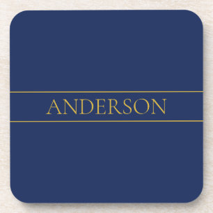 Navy Blue & Gold Name Surname or Business Beverage Coaster