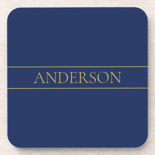 Navy Blue  Gold Name Surname or Business  Beverage Coaster