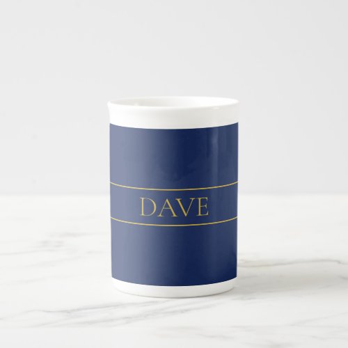 Navy Blue  Gold Name Surname or Business  Bone China Mug