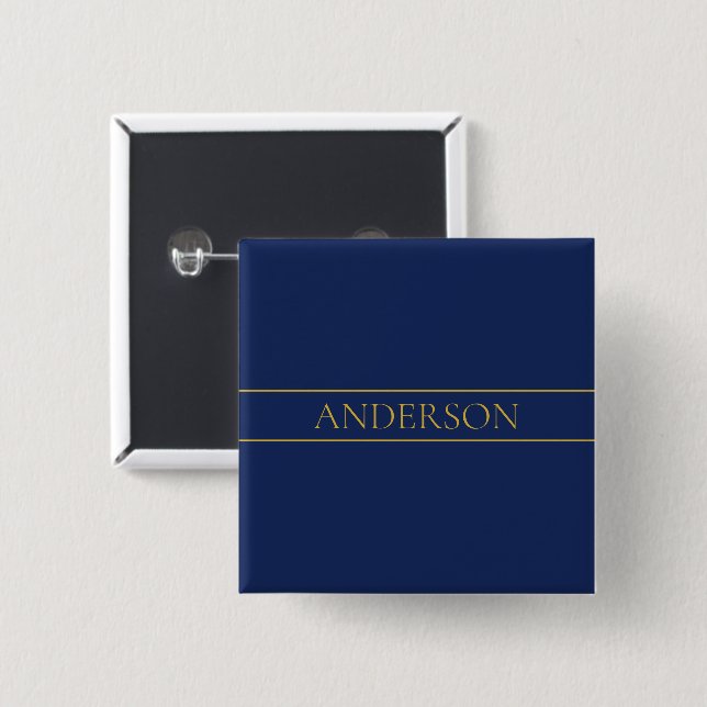 Navy Blue & Gold Name Surname or Business  Button (Front & Back)