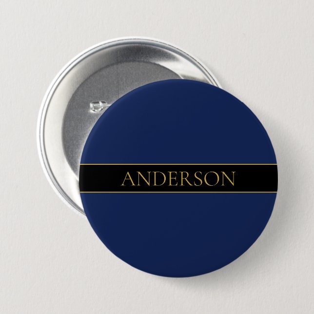 Navy Blue & Gold Name Surname or Business  Button (Front & Back)