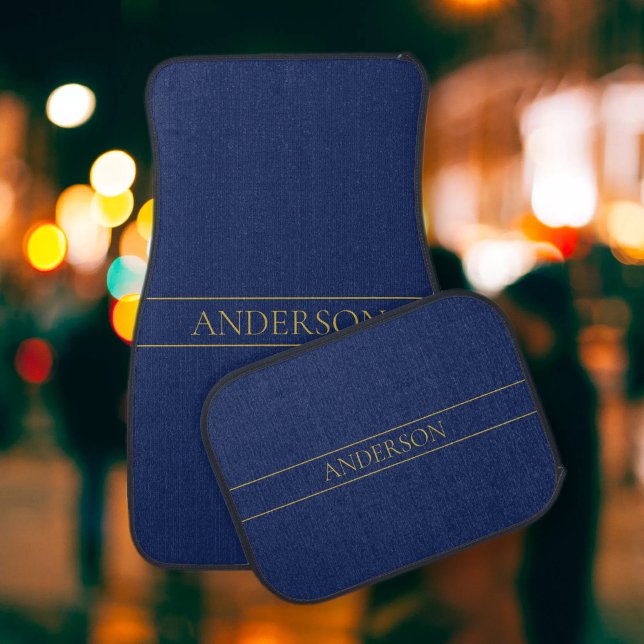 Navy Blue & Gold Name Surname or Business  Car Floor Mat (Creator Uploaded)