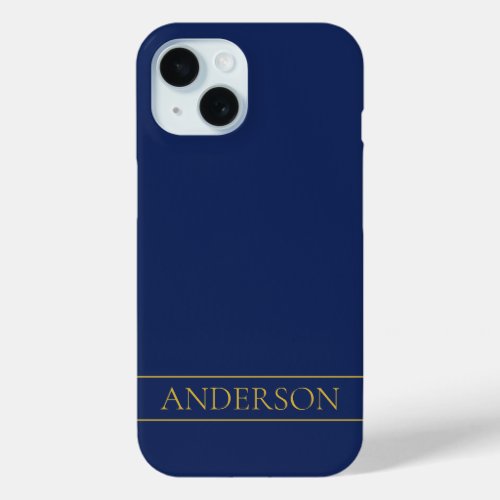 Navy Blue  Gold Name Surname or Business  iPhone 15 Case