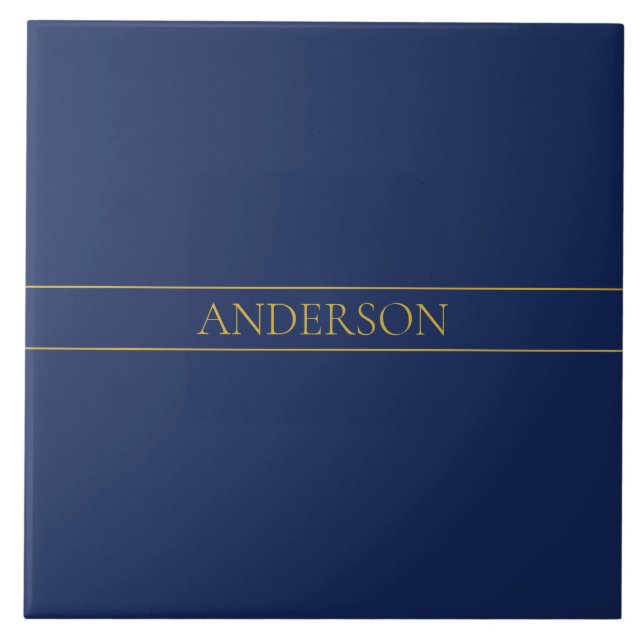 Navy Blue & Gold Name Surname or Business  Ceramic Tile (Front)