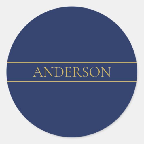 Navy Blue  Gold Name Surname or Business  Classic Round Sticker
