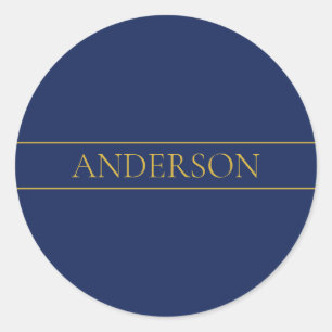 Navy Blue & Gold Name Surname or Business Classic Round Sticker