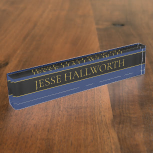 Navy Blue & Gold Name Surname or Business Desk Name Plate