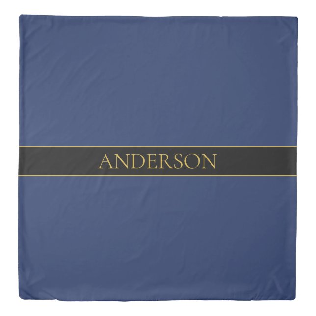 Navy Blue & Gold Name Surname or Business  Duvet Cover (Front)