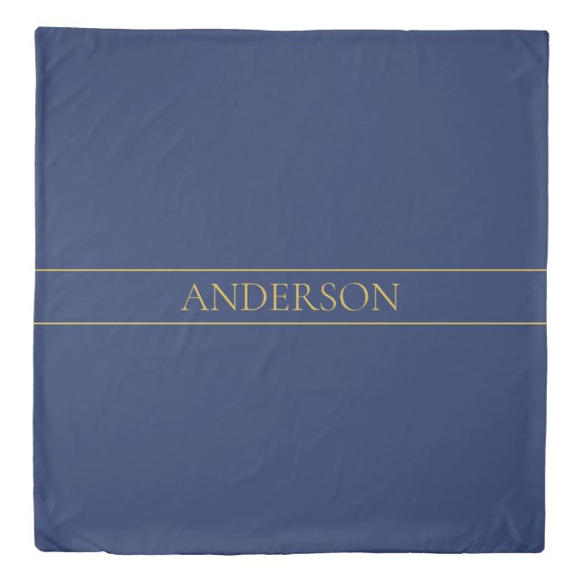 Navy Blue & Gold Name Surname or Business  Duvet Cover (Front)