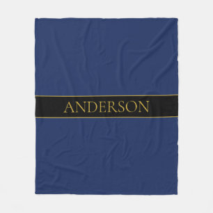 Navy Blue & Gold Name Surname or Business Fleece Blanket