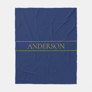 Navy Blue & Gold Name Surname or Business Fleece Blanket