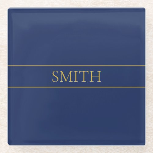Navy Blue  Gold Name Surname or Business  Glass Coaster
